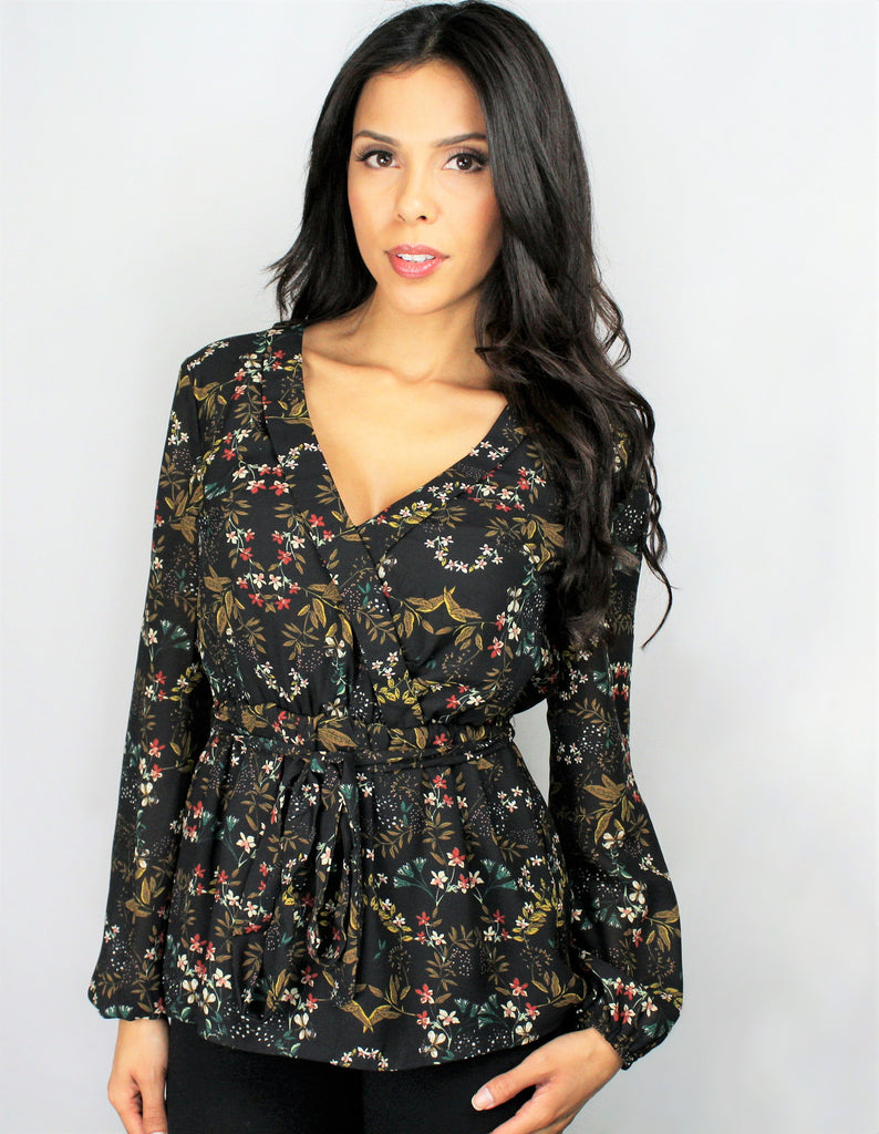 Madam Floral Print Wrap Top