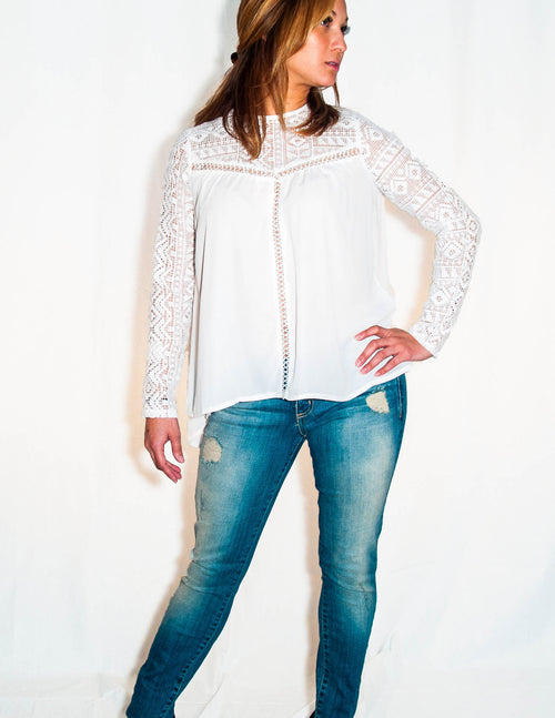 Fiona Ivory Top with Aztec Lace - Eighty7 Boulevard 
